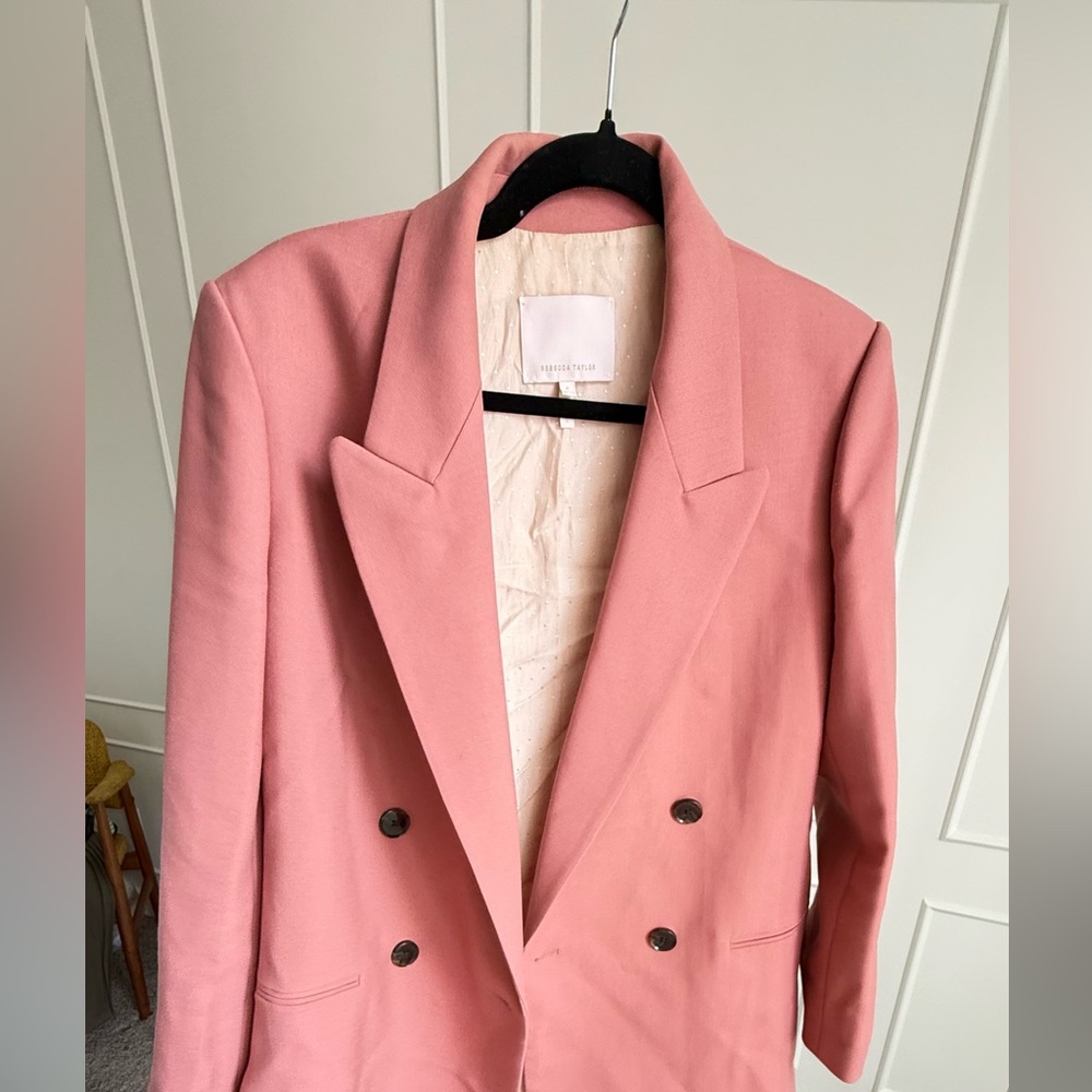 Rebecca Taylor double breasted blazer in salmon - Picture 2 of 6
